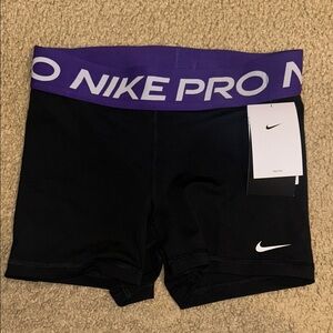 Nike women pro biker shorts Black Shorts with Purple Waistband